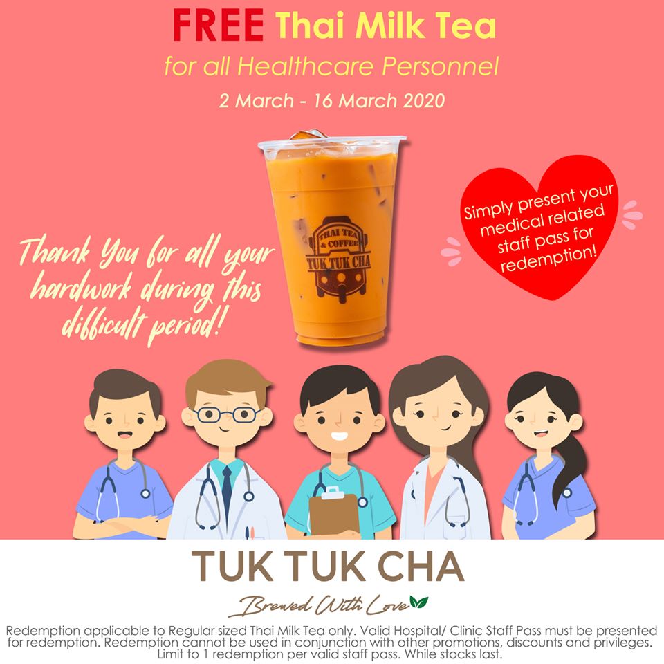 Tuk Tuk Cha SG Giving Away FREE Thai Milk Tea for All Healthcare Personnel | Why Not Deals