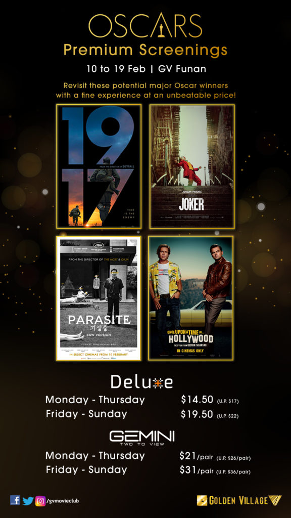 Oscars® Premium Screenings: $2.50 off at Gemini & Deluxe Plus, GV Funan | Why Not Deals 1