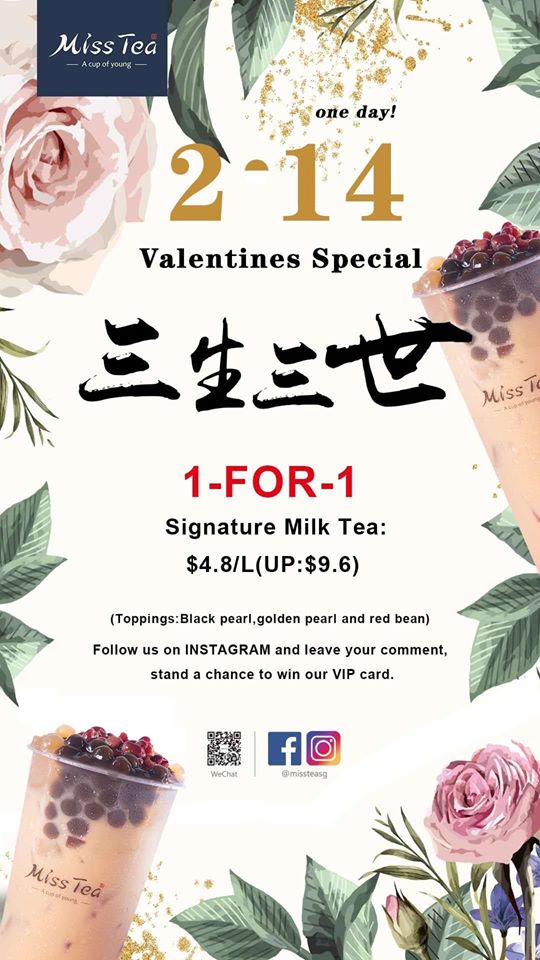 Miss Tea SG 1-for-1 Valentines Special on 14 Feb 2020 | Why Not Deals