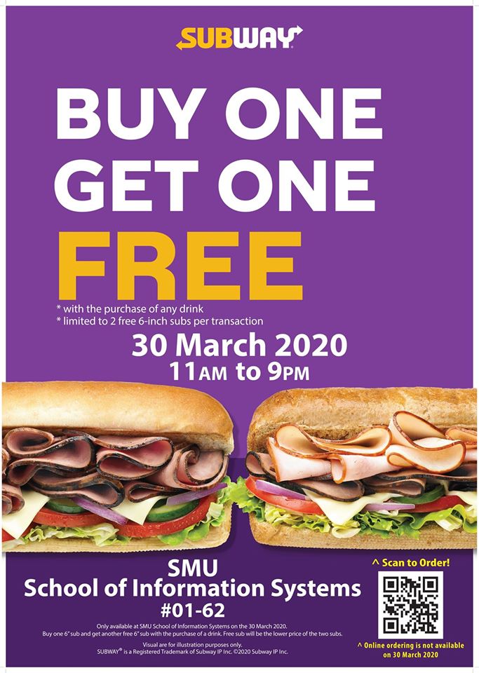 Subway Singapore Buy One Get One FREE Promotion | Why Not Deals