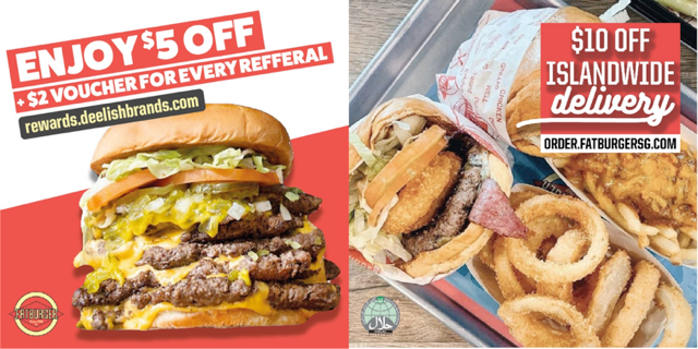 Get a FREE $5 from Fatburger, UNLIMITED $2 & $10 OFF Islandwide Delivery!