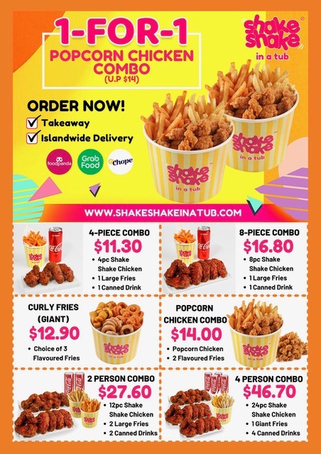 1-FOR-1 Popcorn Chicken Combo at Shake Shake in a Tub from now till 1st June! | Why Not Deals