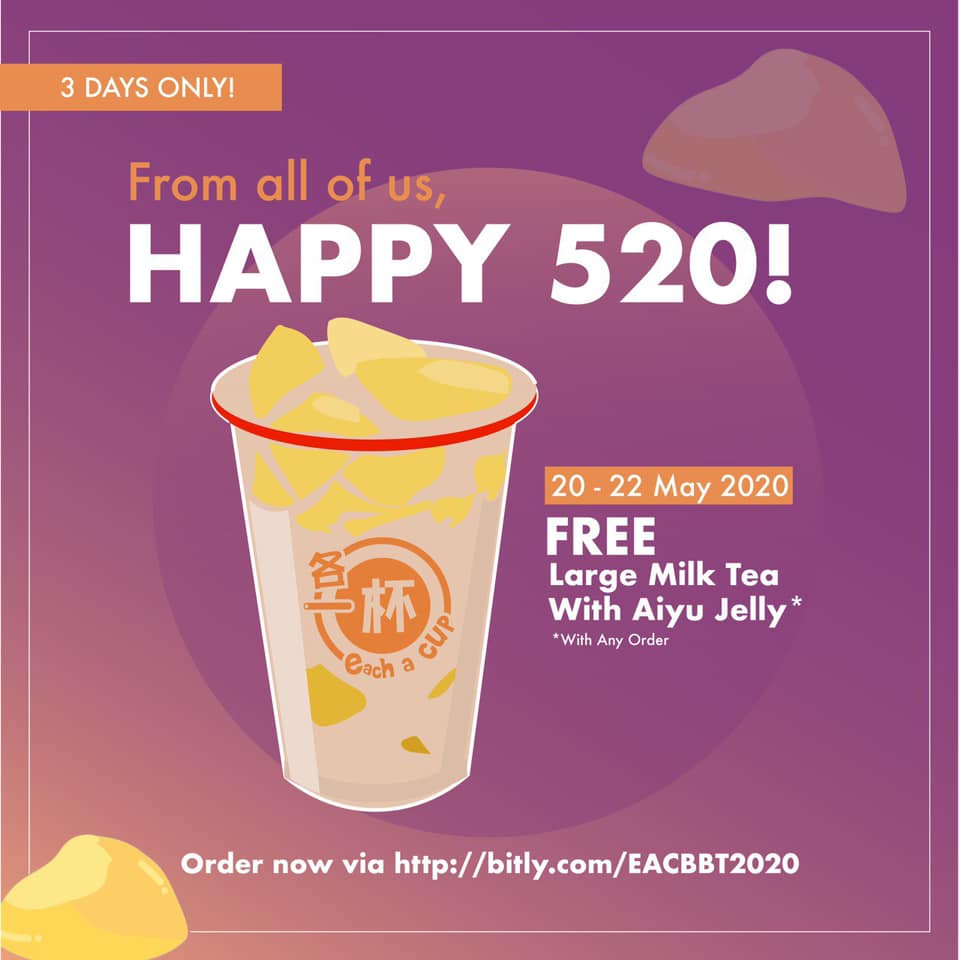 Each-a-cup Singapore Happy 520 FREE Milk Tea Promotion | Why Not Deals