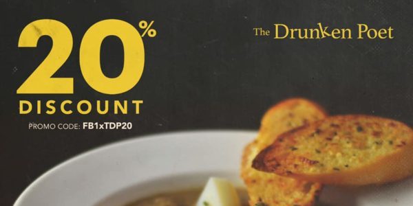 The Drunken Poet Singapore 20% Discount Entire Food Menu Promotion