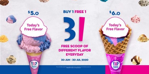 Baskin-Robbins Singapore Buy 1 FREE 1 Promotion 30 Jun – 30 Jul 2020