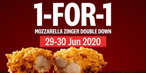 KFC Singapore 1-for-1 Mozzarella Zinger Double Down Promotion 29-30 Jun 2020