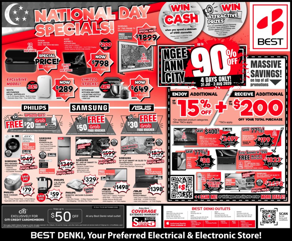 BEST Denki Singapore National Day Specials Up To 90% Off Promotion 31 Jul - 3 Aug 2020 | Why Not Deals