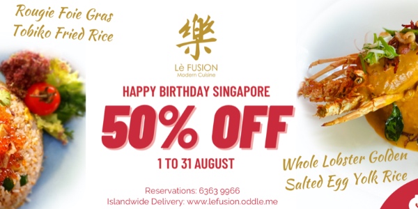 Enjoy 50% OFF Lè Fusion’s locally-inspired Whole Lobster Golden Salted Egg Yolk Rice and others!