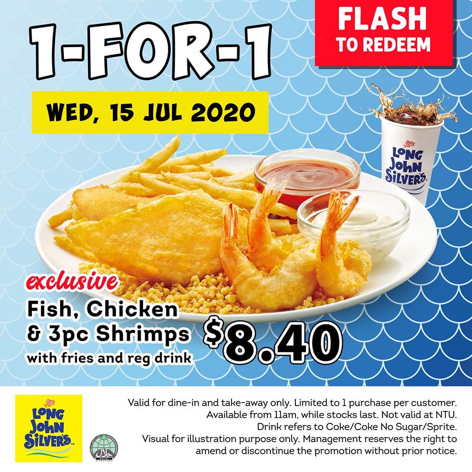 Long John Silver's Singapore 1-for-1 Promotion 15 Jun 2020 | Why Not Deals