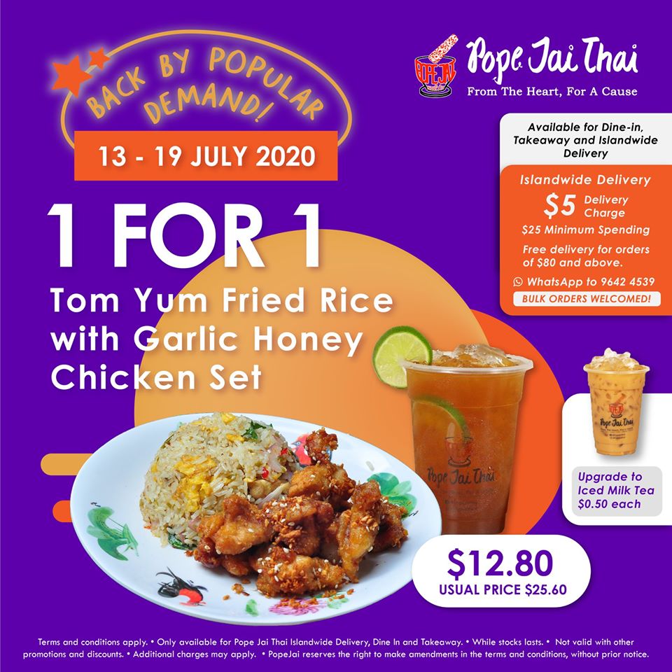 Pope Jai Thai SG 1-for-1 Tom Yum Fried Rice with Garlic Honey Chicken Set Promotion | Why Not Deals 2