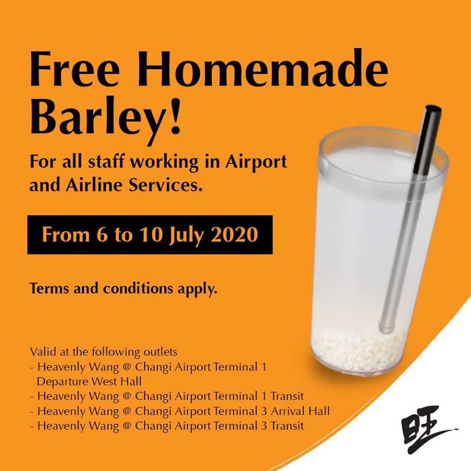 WangCafe Singapore FREE Homemade Barley For Airport & Airlines Staff 6-10 Jul 2020 | Why Not Deals