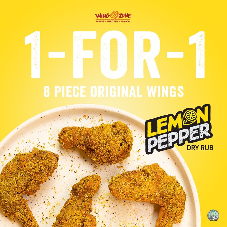 Wing Zone Singapore 8 Piece Original Wings (Lemon Pepper Dry Rub) 1-for-1 Promotion ends 31 Jul 2020 | Why Not Deals