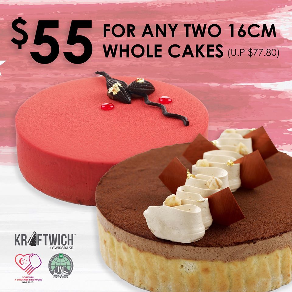Kraftwich SG $55 For Any Two 16cm Whole Cakes National Day Promotion 1-31 Aug 2020 | Why Not Deals 1