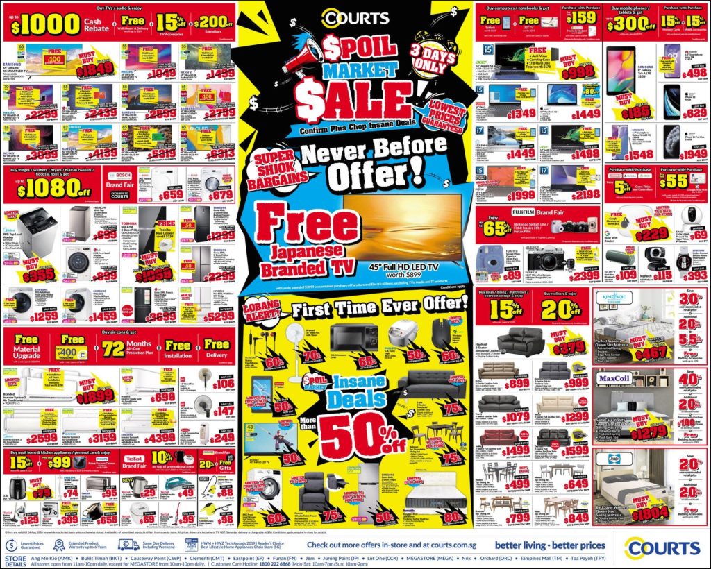 COURTS Singapore Spoil Market Sale More Than 50% Off Promotion ends 24 Aug 2020 | Why Not Deals