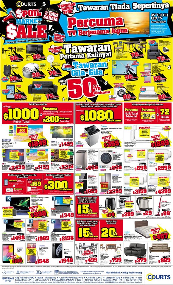 COURTS Singapore Spoil Market Sale More Than 50% Off Promotion ends 24 Aug 2020 | Why Not Deals 1