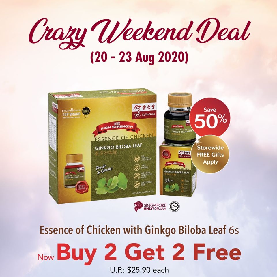 Eu Yan Sang Singapore Crazy Weekend Deal 50% Off Essence of Chicken Ginkgo Biloba Leaf Promotion 20-23 Aug 2020 | Why Not Deals