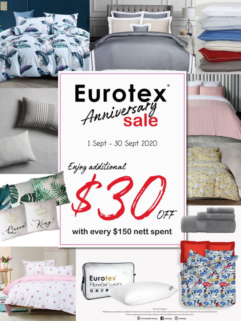 Eurotex Singapore Enjoy Additional $30 Off Anniversary Sale 1-30 Sep 2020 | Why Not Deals