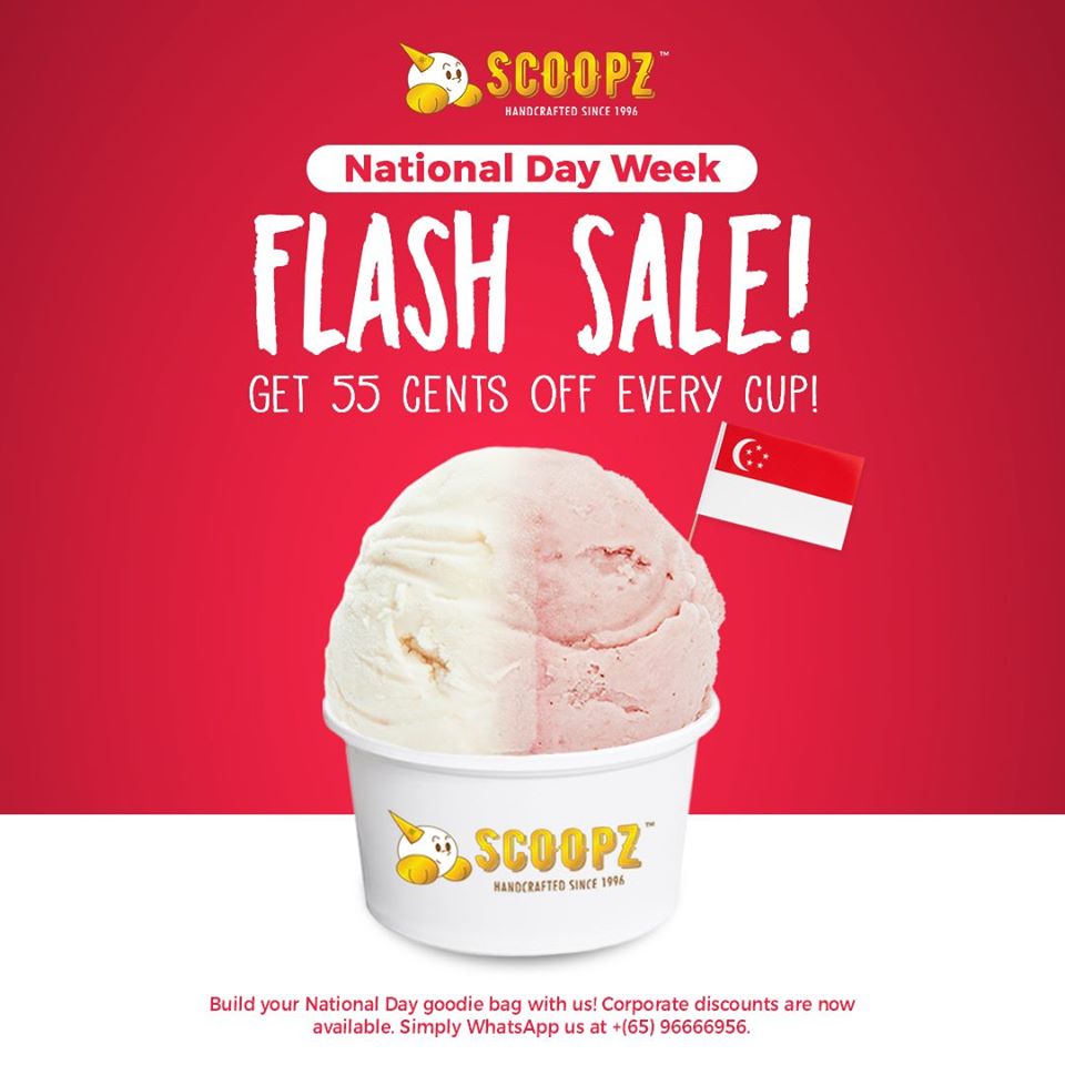 Scoopz SG National Day Exclusive 55 Cents OFF Every Cup Promotion 1-8 Aug 2020 | Why Not Deals