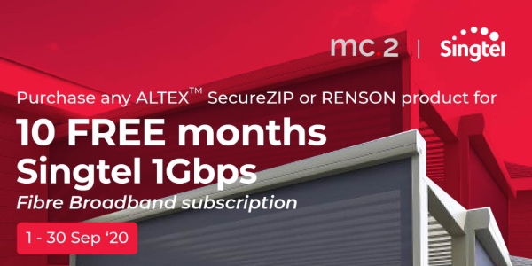10 FREE Months of Singtel 1Gbps Fibre Broadband Plan with Any Purchase of mc.2 Outdoor Blinds!