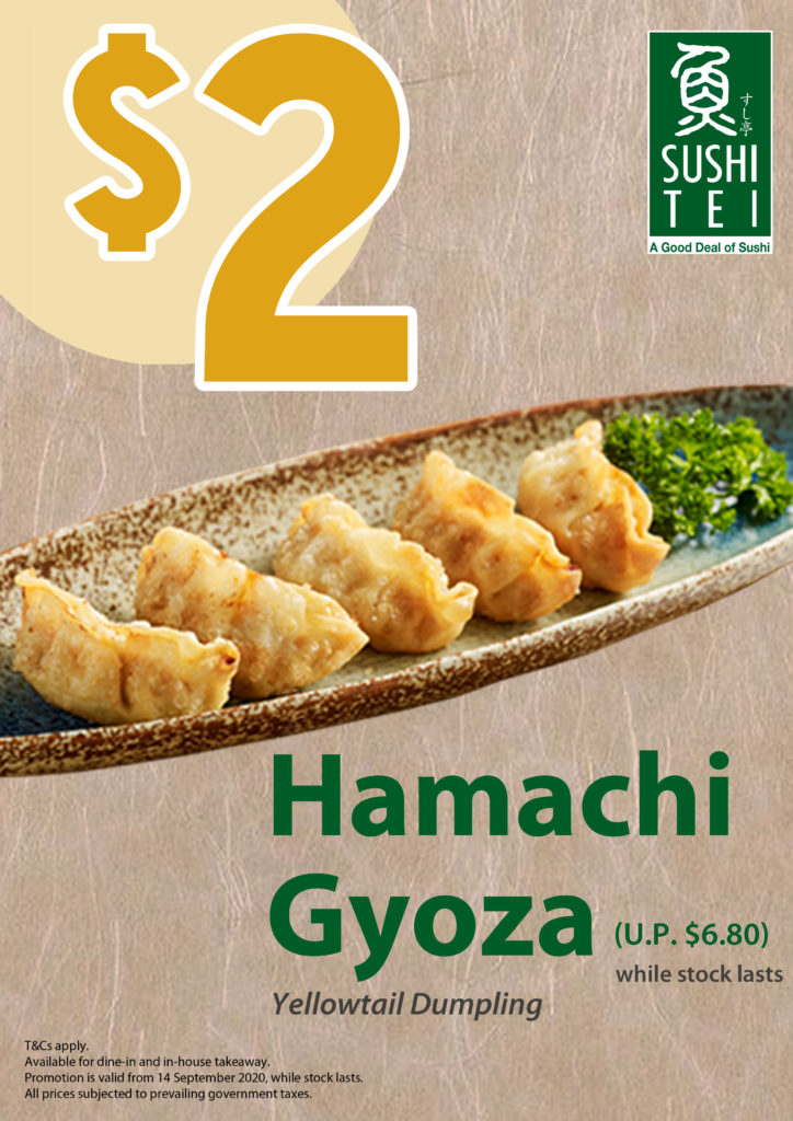 Get Sushi Tei's Hamachi Gyoza at $2 or Free Hamachi Gyoza with Chilli Soft Shell Crab Pasta at just | Why Not Deals 1