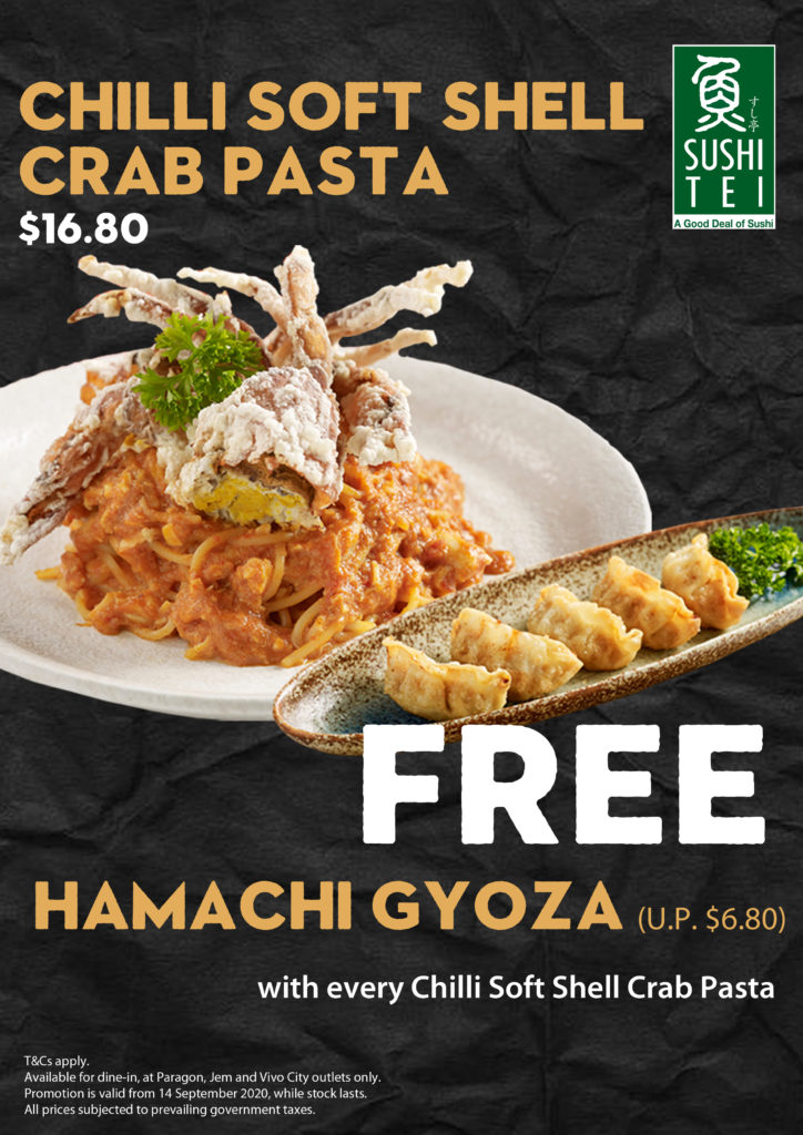 Get Sushi Tei's Hamachi Gyoza at $2 or Free Hamachi Gyoza with Chilli Soft Shell Crab Pasta at just | Why Not Deals 2