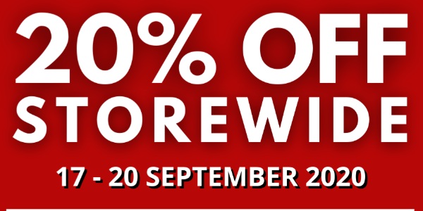 BOARDING GATE 20% STOREWIDE SALE – 17 TO 20 SEPTEMBER 2020