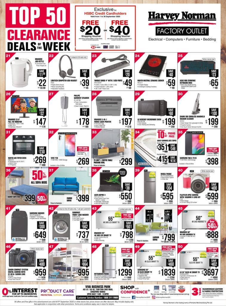 Harvey Norman Singapore Top 50 Clearance At Their Factory Outlet Promotion ends 9 Sep 2020 | Why Not Deals 1