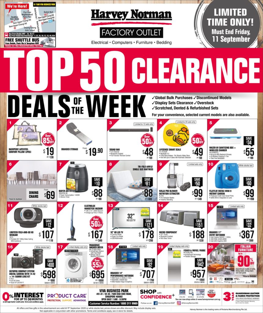 Harvey Norman Singapore Top 50 Clearance At Their Factory Outlet Promotion ends 9 Sep 2020 | Why Not Deals