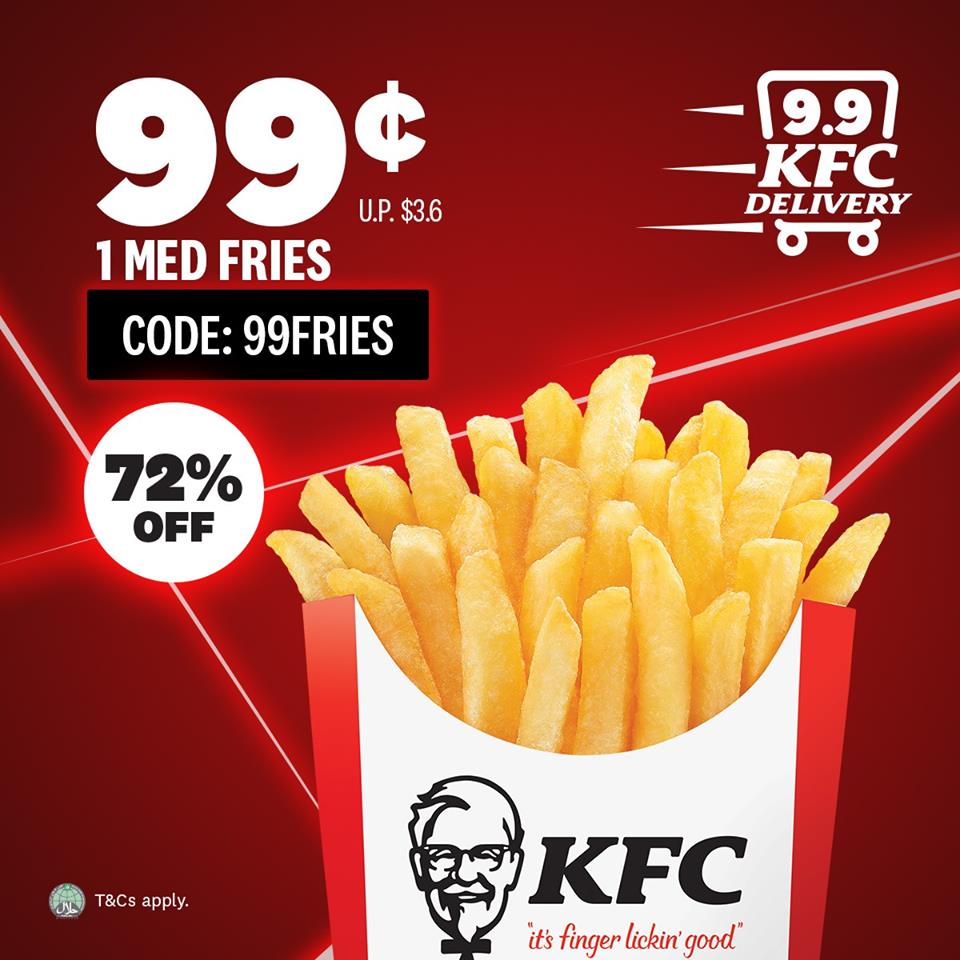 KFC Singapore 9.9 Delivery Deals 99 Cents Med Fries Promotion 2-15 Sep 2020 | Why Not Deals
