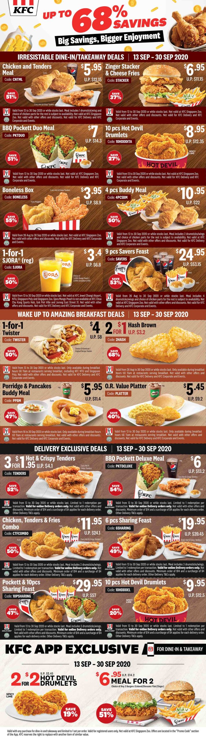 KFC Singapore Enjoy Up To 68% Off With All New Coupons Valid From 13-30 Sep 2020 | Why Not Deals