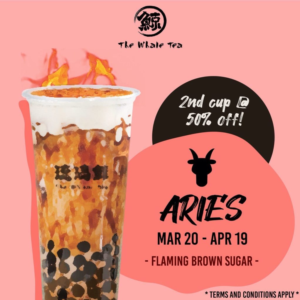 The Whale Tea SG Aries Gets 2nd Cup of Flaming Brown Sugar @ 50% Off Promotion ends 10 Sep 2020 | Why Not Deals
