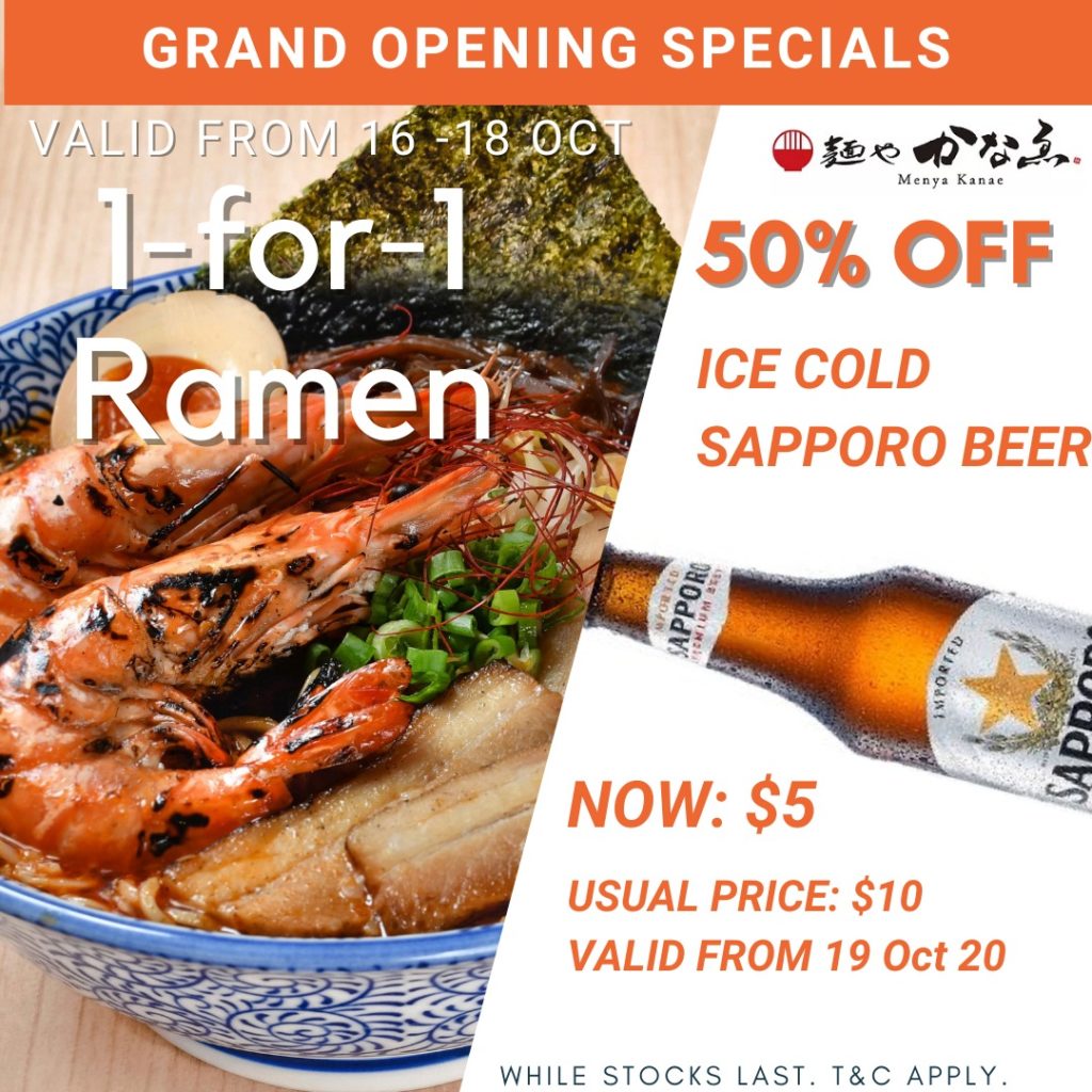 Menya Kanae Grand Opening Special: 1-For-1 Hokkaido-style Ramen (16-18 October 2020) & $5 Happy Hour | Why Not Deals 1