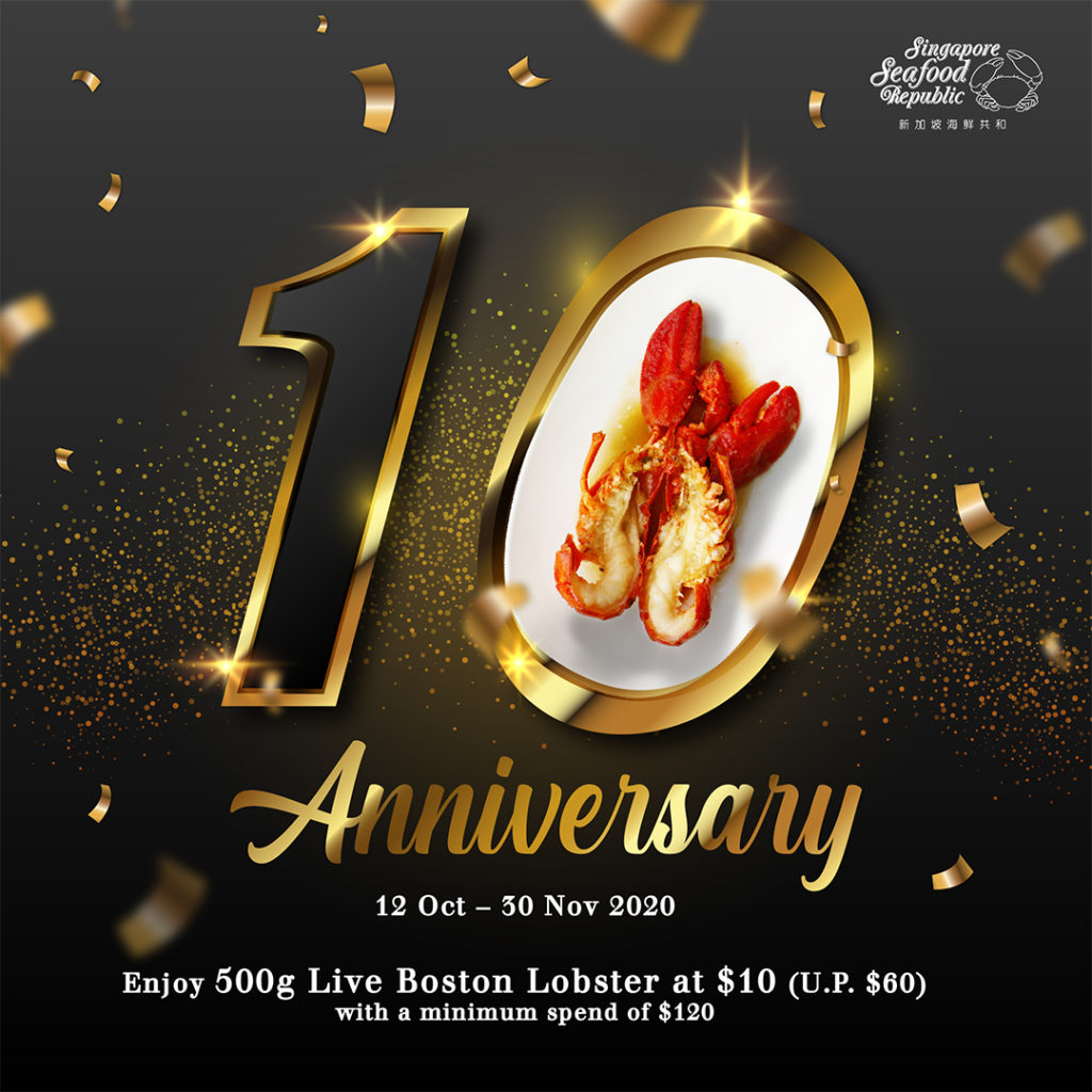 500g of Live Boston Lobster at only $10 with min. spend of $120 at Singapore Seafood Republic | Why Not Deals 1