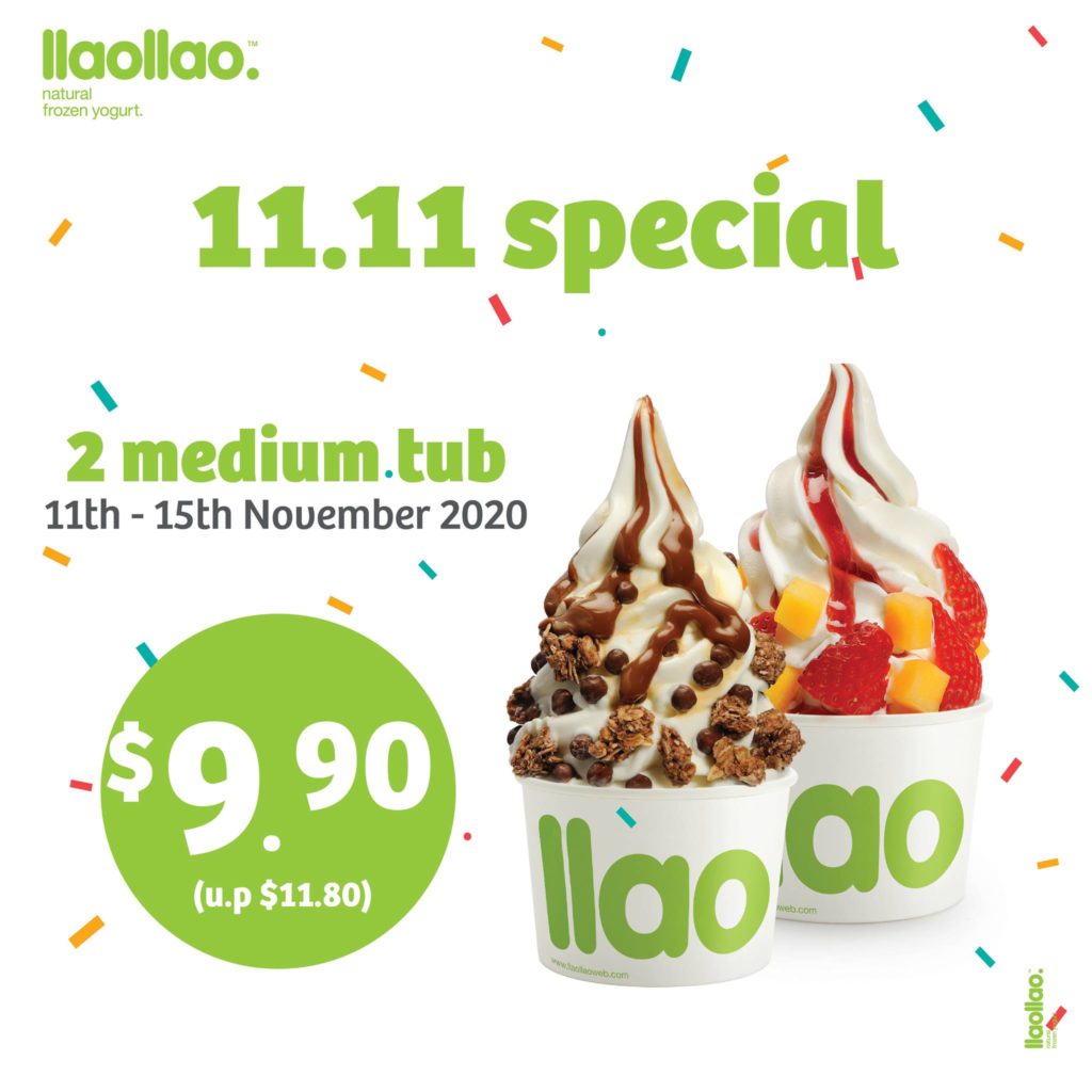 llaollao Singapore 11.11 Special 2 Medium Tubs For Only $9.90 Promotion 11-15 Nov 2020 | Why Not Deals
