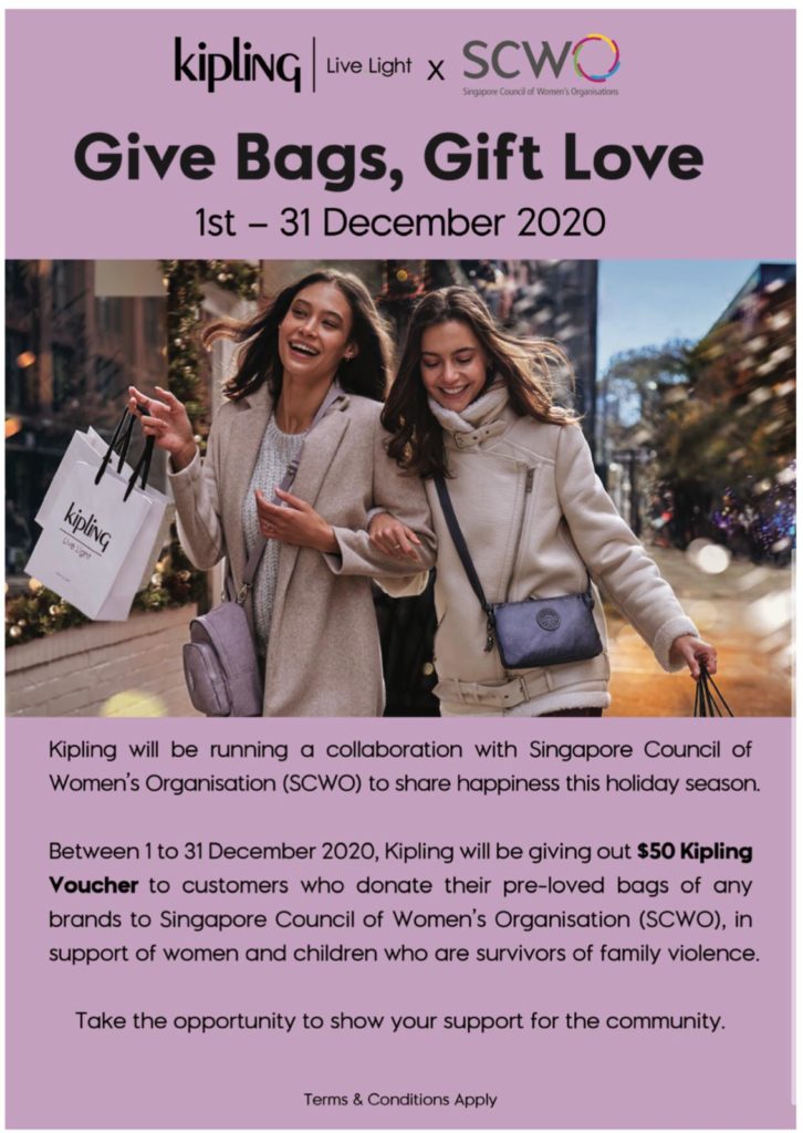 1-31 Dec 2020: Kipling Give Bags, Gift Love (Donate bags and Receive $50 Kipling voucher) | Why Not Deals 1