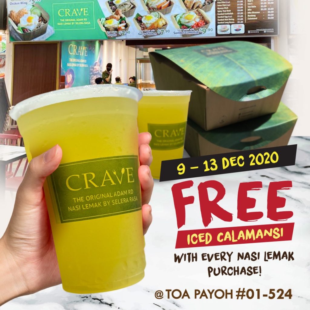 CRAVE Singapore FREE Iced Calamansi Opening Special Promotion 9-13 Dec 2020 | Why Not Deals