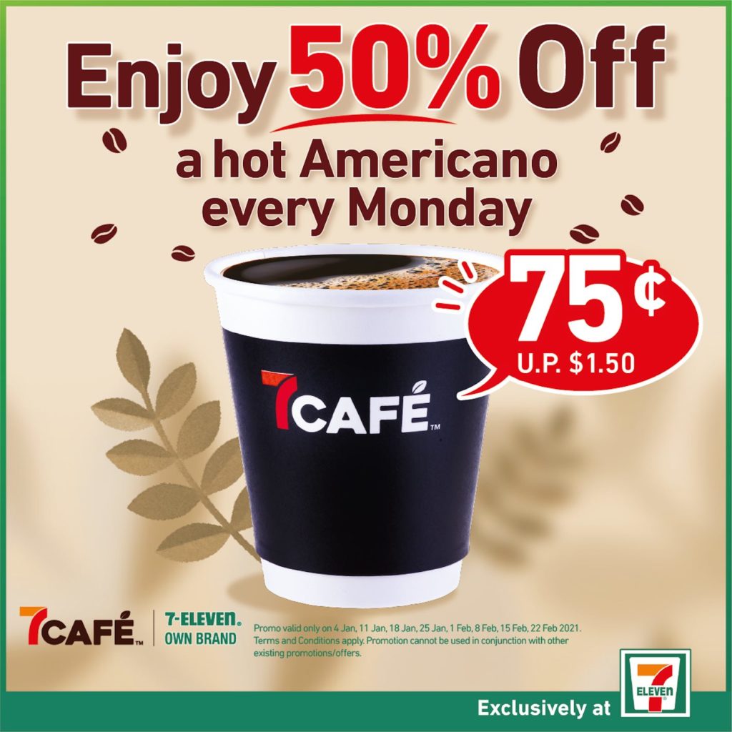 7-Eleven Singapore 50% Off Hot 7Café Americano Every Monday Promotion ends 22 Feb 2021 | Why Not Deals