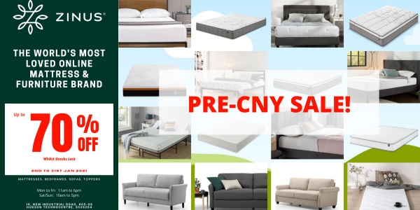 Zinus Pre-CNY Sale! Up to 70% Off! Mattress from $99! (13th to 31st Jan 2021)