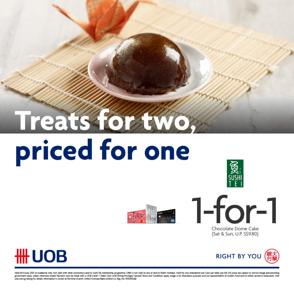1-for-1 Chocolate Dome Cake at Sushi Tei when you use your UOB Card | Why Not Deals