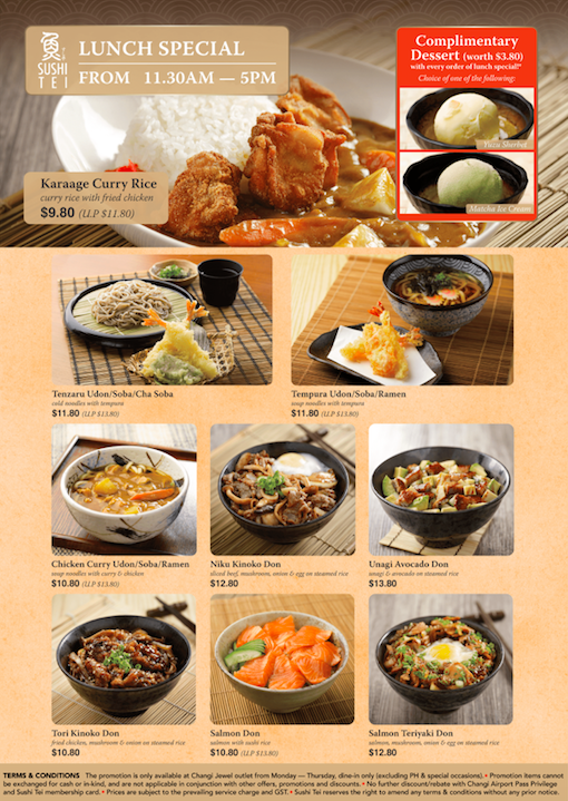 Sushi Tei lunch menu special with complimentary dessert at Changi Jewel’s Outlet!   | Why Not Deals