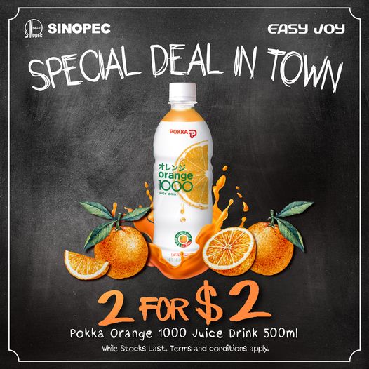 Sinopec Singapore Pokka Orange 1000 Juice Drink 2 For $2 Promotion | Why Not Deals