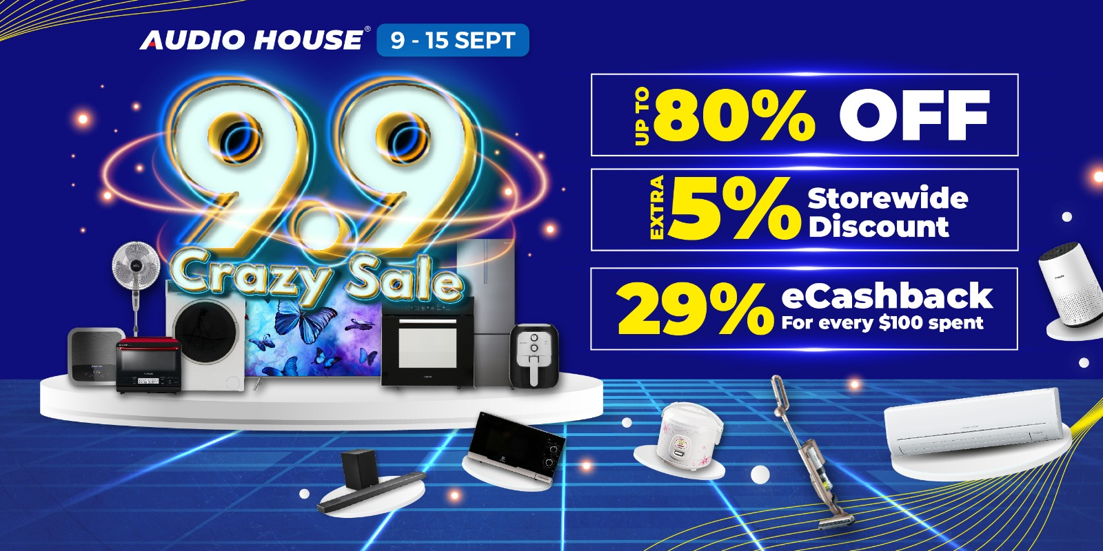 Audio House 9.9 Crazy Sale – Get Extra 5% Storewide + 29% eCashback for Every $100 Spent!