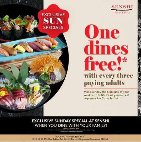 One dines free with every three paying adults - exclusive Sunday Special at SENSHI when you dine wit | Why Not Deals