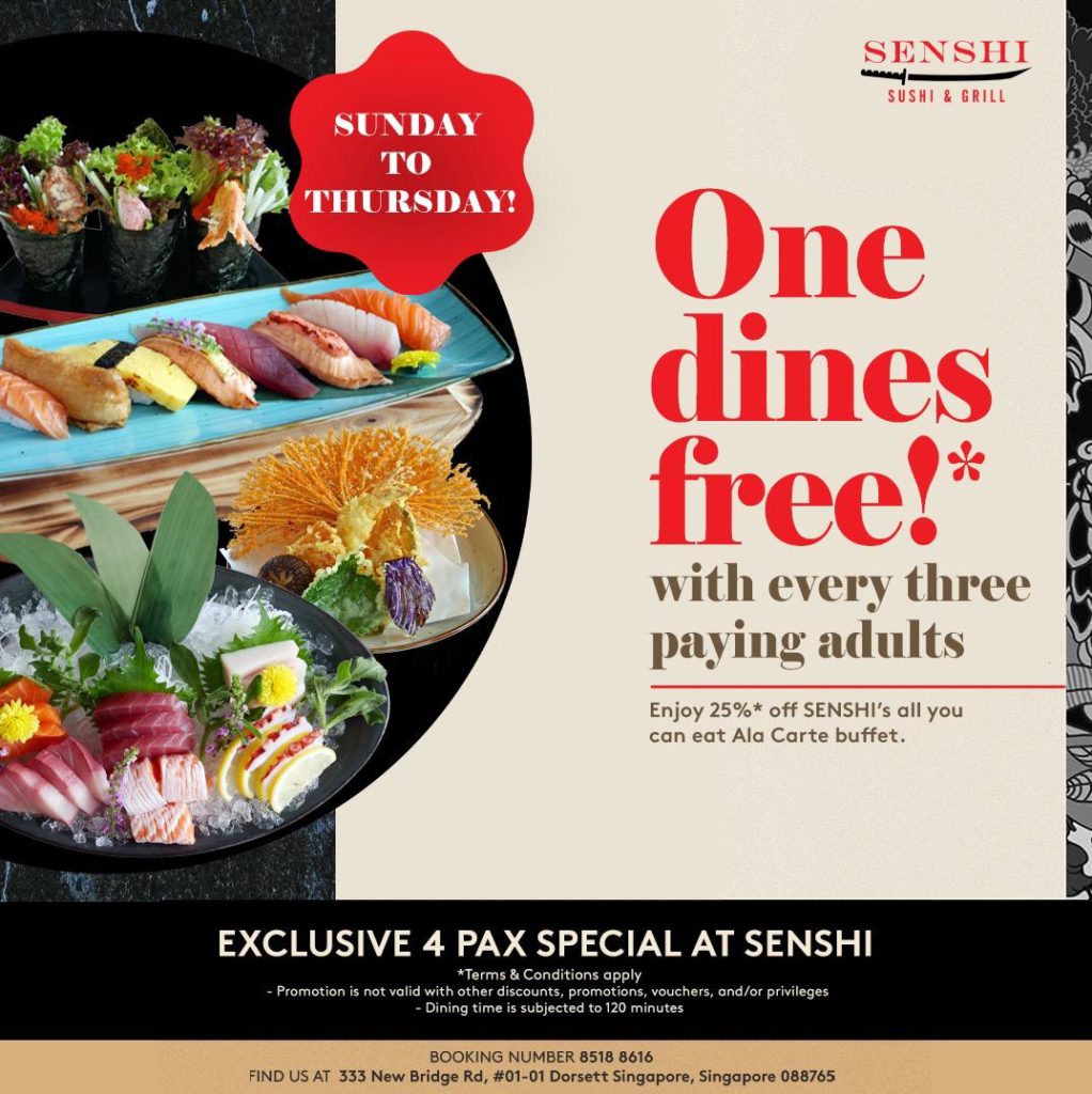 Extended promotion - one dines FREE at SENSHI every Sunday to Thursday! | Why Not Deals