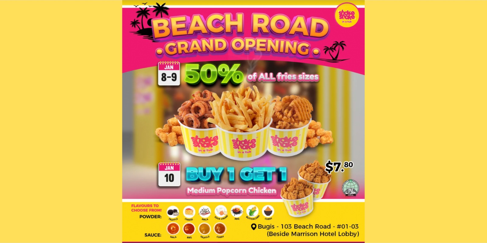 [Promotion] 50% off all Fries & 1-for-1 Popcorn Chicken at Shake Shake in A Tub’s Newest Beach Road