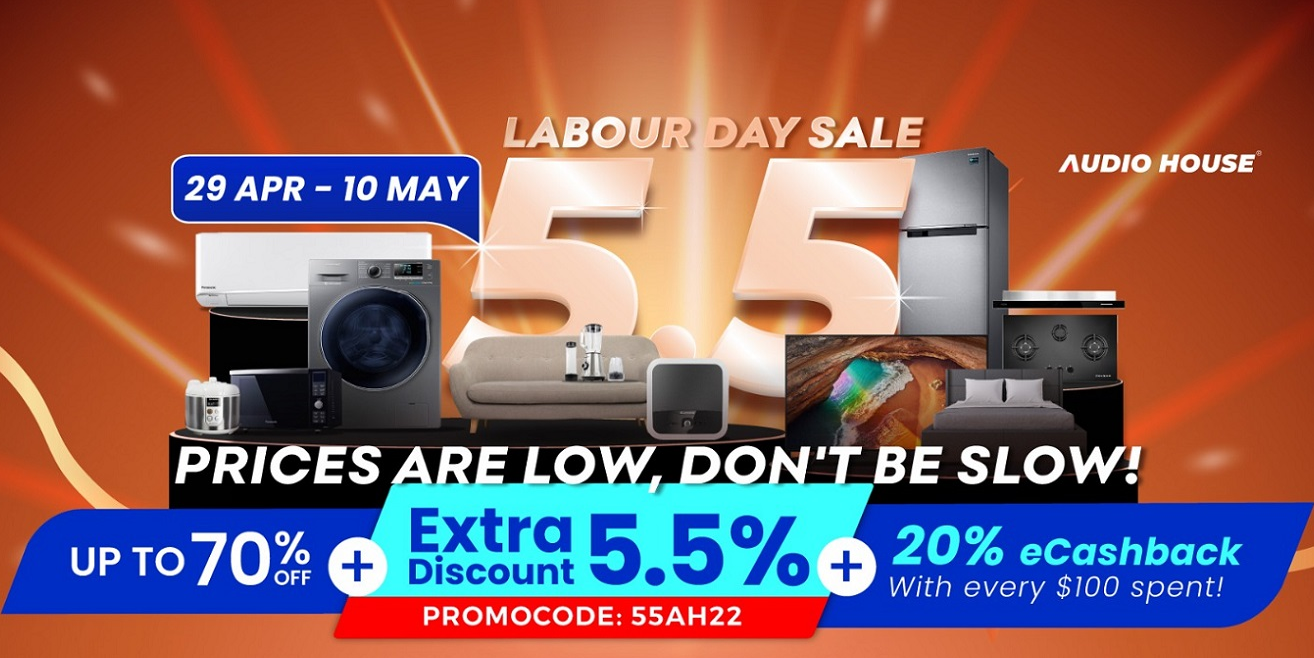 Audio House Celebrates 5.5 Labour Day Sale with Extra 5.5% Discount + Up to 70% OFF + 20% eCashback