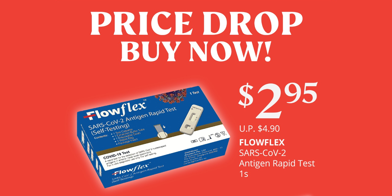 Cheapest price ever! Only $2.95 for a single pack Flowflex HSA-approved ART test kit!