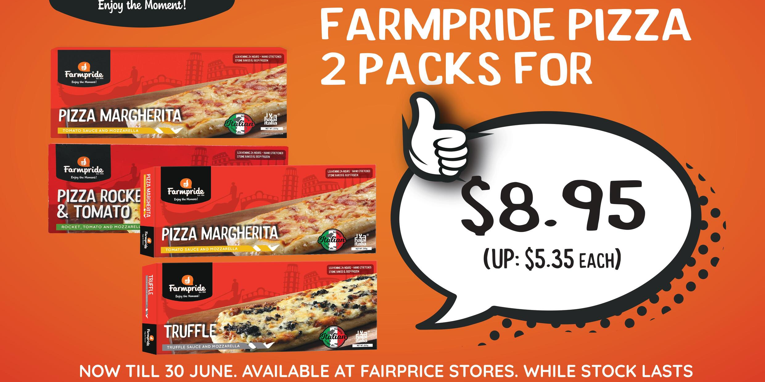 2 packs of Farmpride Pizzas at only $8.95 you can conveniently prepare for your kids this school hol