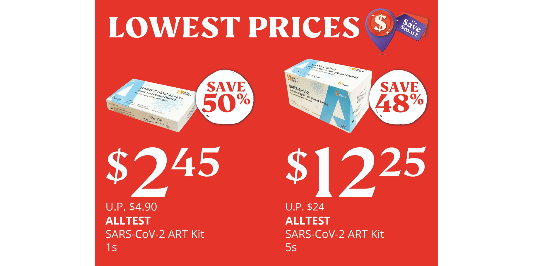 LOWEST PRICE EVER! Up to 50% off ART Test Kits From $2.45, Only at Selected Unity & FairPrice!
