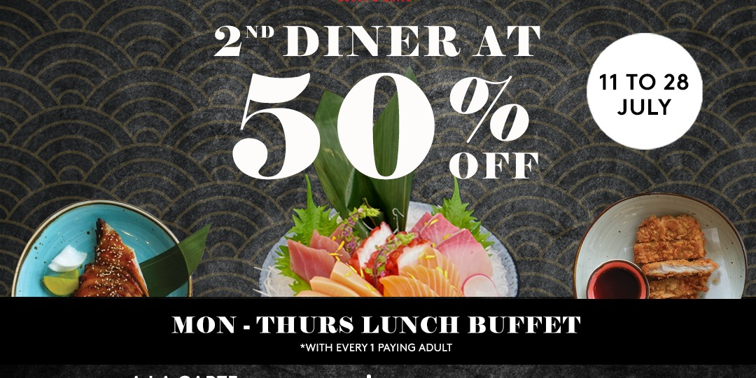 2nd diner at 50% OFF for SENSHI Sushi & Grill’s Lunch Ala Carte Buffet